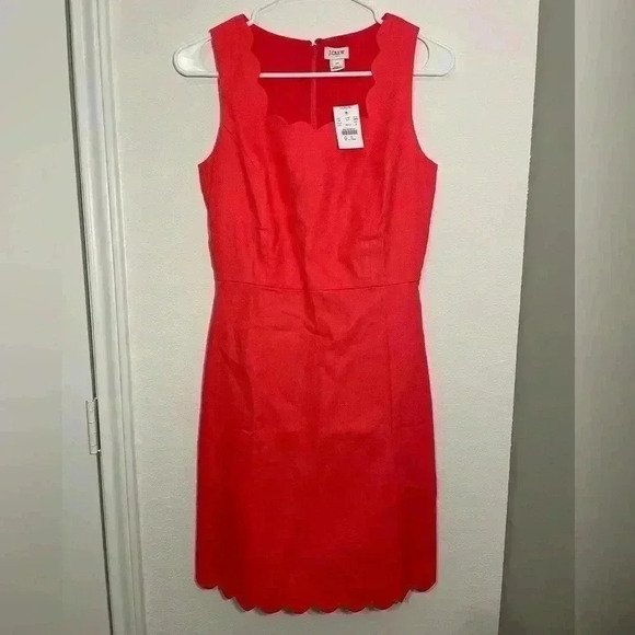 J CREW Hot Pink Scalloped Hem Mini Dress Womens Size 00 - Picture 1 of 6
